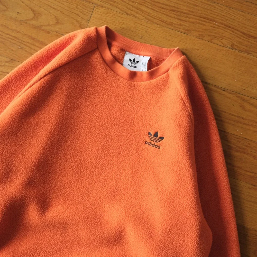 Adidas Sweatshirt Crewneck Orange Fleece Trefoil Logo Mens Size M Streetwear